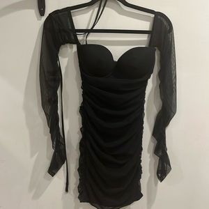 OhPolly sheer sleeved ruched dress